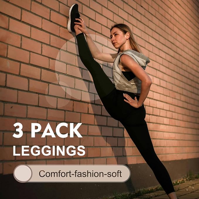 SINOPHANT 3 Pack Leggings for Women - High Waisted Buttery Soft Yoga Pants for Workout Athletic Sports