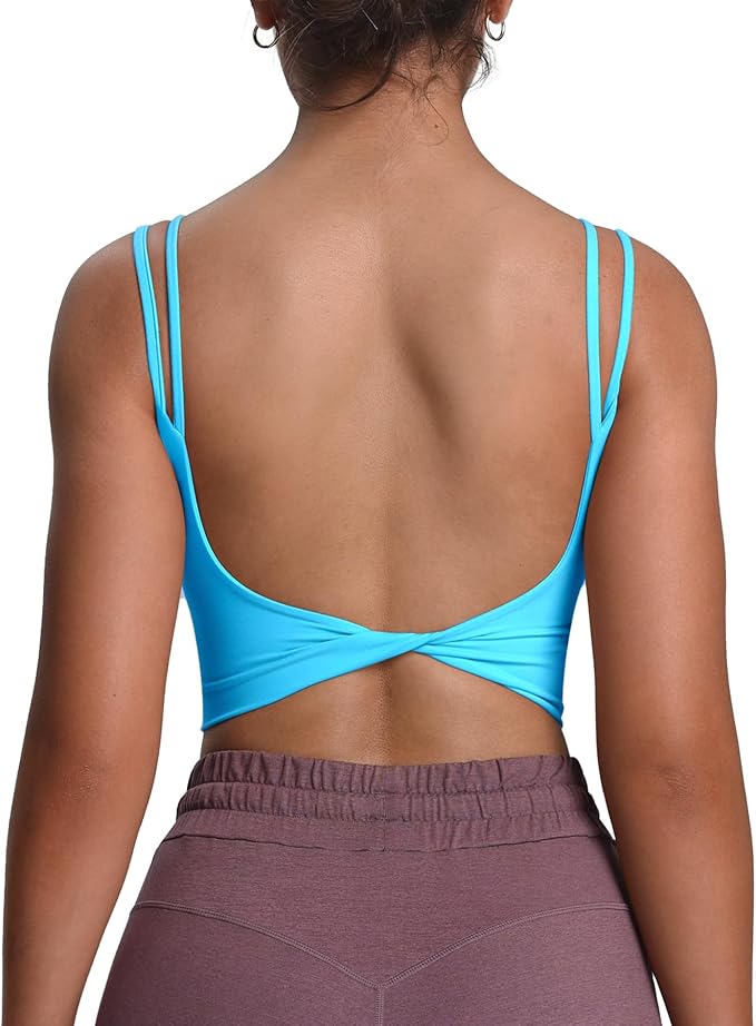 Aoxjox Women's Workout Sports Bras Fitness Yoga Crop Tank Metamorph Twist Back Cami