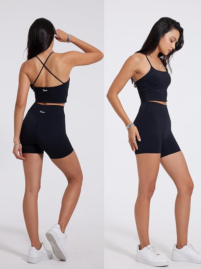 Danysu Sculpt Workout Tank Tops Women Backless Longline Sports Bras Strappy Padded Yoga Top