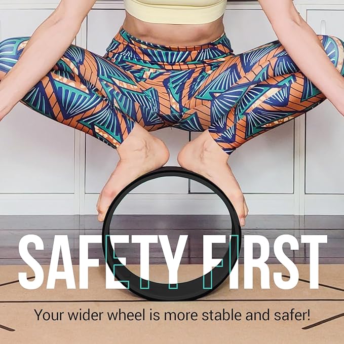 Extra Wide Yoga Wheel, Mini Yoga Wheel - Beginner Friendly Yoga Kit. More Comfortable, Stable and Safer Back Roller. Improve posture, better mobility. Ideal Home Exercise. Relieve Back Pain.