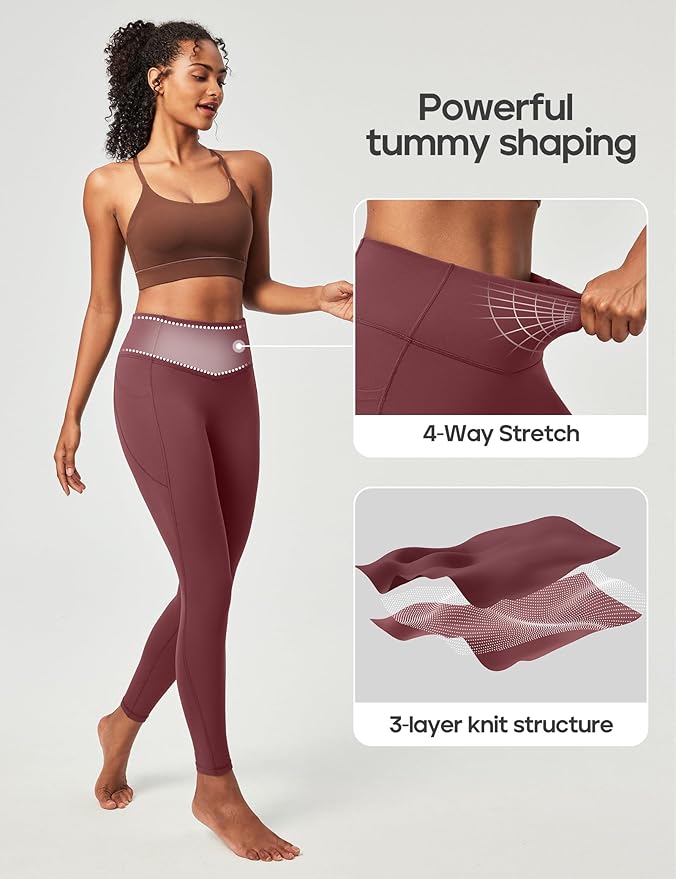 Heathyoga Compression Leggings for Women Tummy Control No Front Seam Leggings with Pockets for Women Workout Yoga Pants