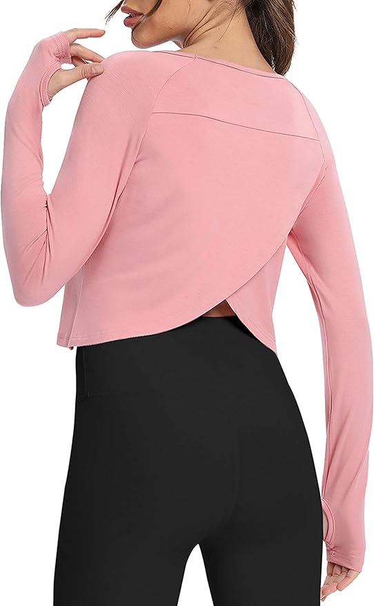 Bestisun Long Sleeve Athletic Workout Shirts Sports Yoga Gym Crop Tops for Women