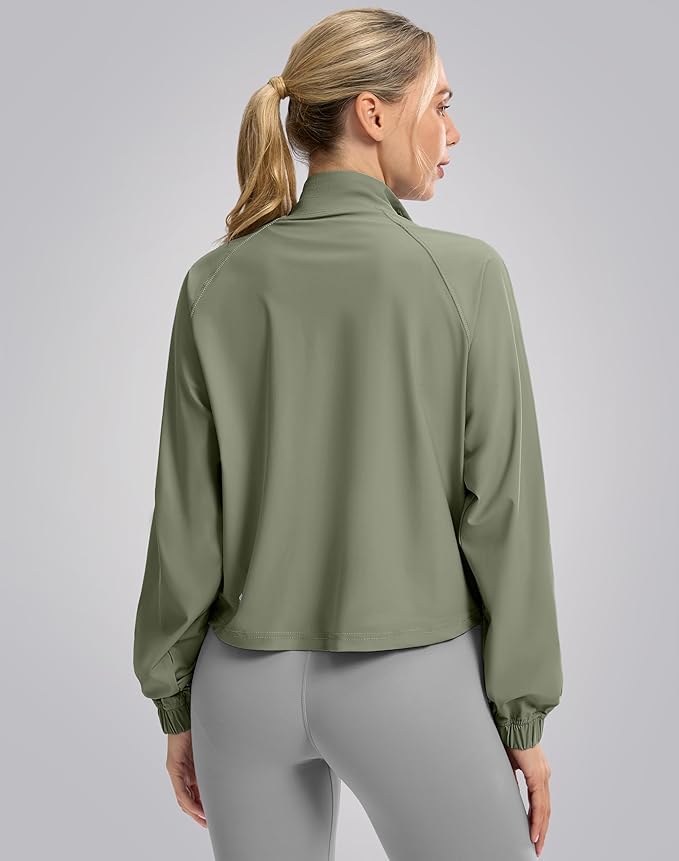 Soothfeel Women's Athletic workout Jacket Lightweight UPF 50+ Long Sleeve Sun Protection Shirts Zip Up Cropped Hiking Tops
