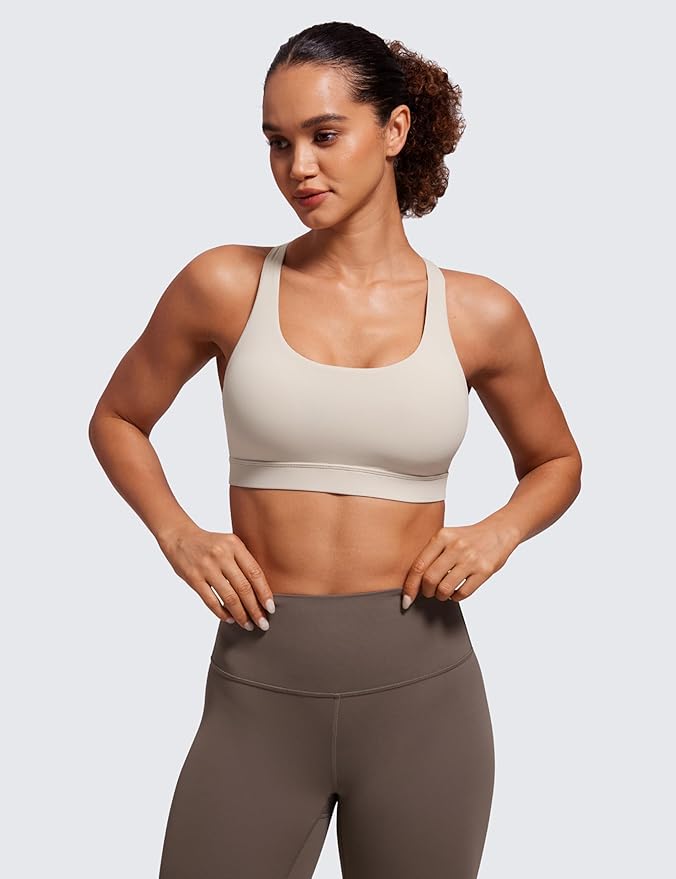CRZ YOGA Naked Feeling Strappy Padded Sports Bras for Women - Fitness Workout Top Criss Cross Back Yoga Cami