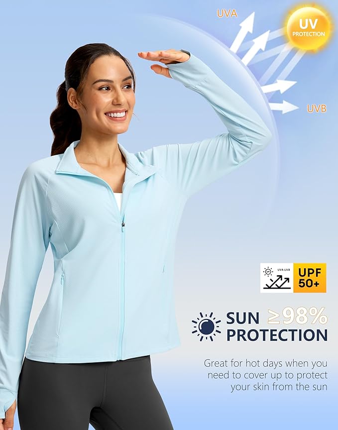 G Gradual Women's Lightweight Athletic Jacket Sun Protection UPF 50+ Zip Up 4 Pockets Long Sleeve Shirts Workout Running