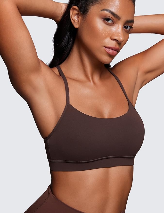 CRZ YOGA Butterluxe Y Back Sports Bras for Women - Padded Racerback Low Impact Spaghetti Thin Strap Workout Yoga Top