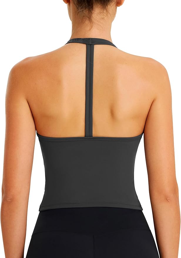 ABOCIW Womens Cross Back Workout Crop Tank with Built in Bra V Neck Longline Sports Bra Gym Shirt Yoga Pilates Top