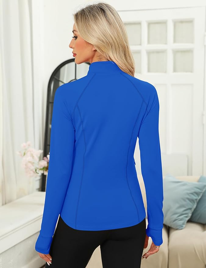LOMON Women's Long Sleeve Athletic Tops Quarter Zip Workout Shirts Turtle Neck Fall Compression Shirt with Thumb Hole