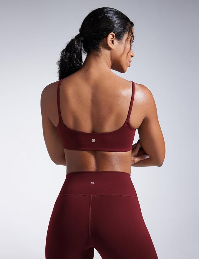 CRZ YOGA Butterbreeze Scoop Neck Sports Bras for Women - Spaghetti Straps Wireless Workout Padded Gym Cami Top