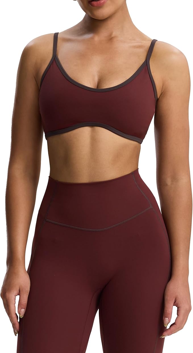 Aoxjox Women's Color Block Workout Sports Bras Fitness Lexi Lined Strappy Bra Athletic Yoga Crop Tank