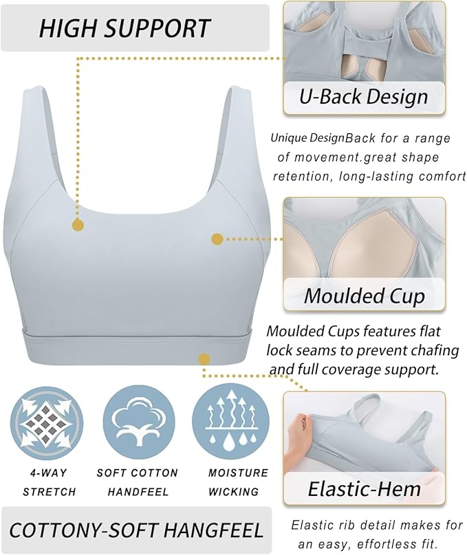 RUNNING GIRL Sports Bra for Women High Support, Molded Cup High Impact Sports Bras with Sewn in Pads