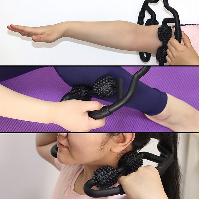 Cellulite Massage Tool Muscle Roller - Deep Fascia Massager & Dimpled Skin Remover for Legs, Thighs & Buttocks - Anti-Cellulite Roller, Smooth Skin, Pain Reliefs Black（Black - 4 Wheel）