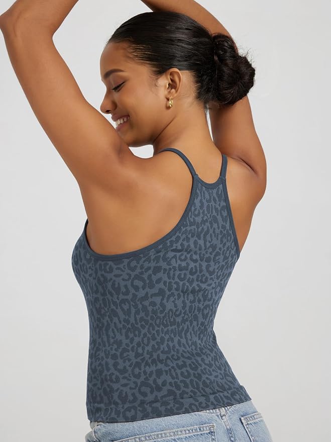 ODODOS Women's Crop 3-Pack Seamless Rib-Knit Camisole Crop Tank Tops