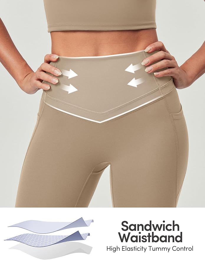 IUGA Compression Leggings with Pockets for Women Tummy Control Leggings No Front Seam Workout High Waist Yoga Pants