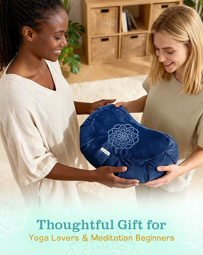 Hihealer Premium Meditation Cushion - Comfortable Floor Pillow for Adult Traditional Crescent Meditation Pillow Yoga Buckwheat Bolster (Blue)