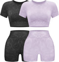 OLCHEE Womens Workout Sets 2 Piece - Seamless Acid Wash Yoga Outfits Shorts and Crop Top Matching Gym Athletic Clothing Set