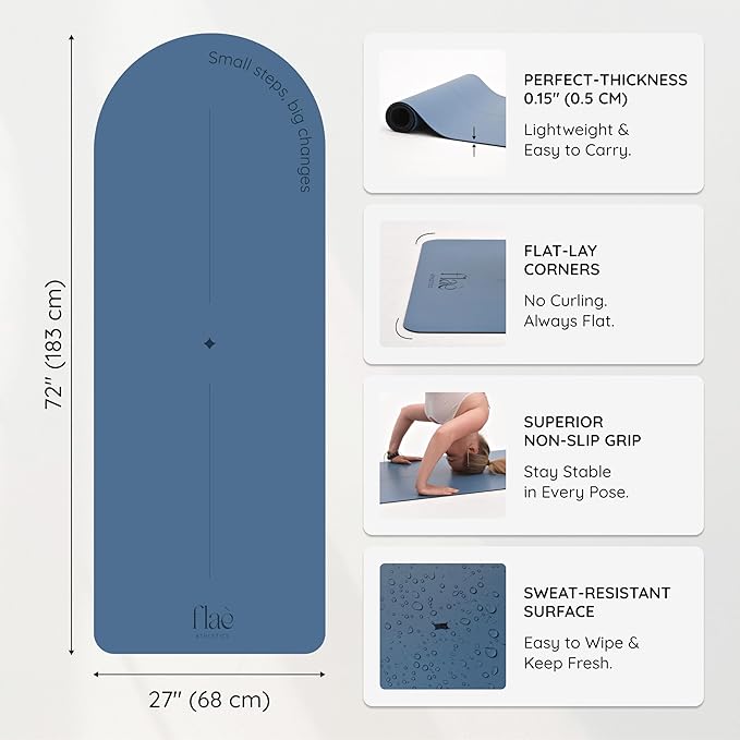 Arch-shaped Yoga Mat, Eco PU Rubber, Non-Slip Exercise Mat for Yoga, Pilates, Home Workout & Stretching with Carry/Stretch Strap & Motivational Design