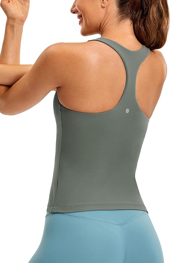 CRZ YOGA Butterluxe Workout Racerback Tank Tops for Women - Padded Athletic Spandex Yoga Shirts with Built in Bra