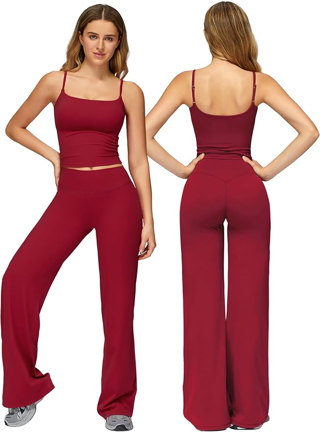 ABOCIW Womens Workout Sets 2 Piece Spaghetti Straps Crop Top Straight Leg Yoga Pants Yoga Pilates Outfits