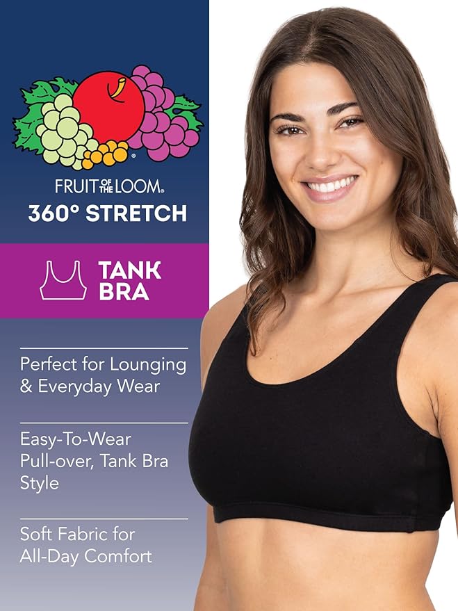 Fruit of the Loom Women's Cotton Tank Bra for Women - Ultimate Comfort & Breathable Fit