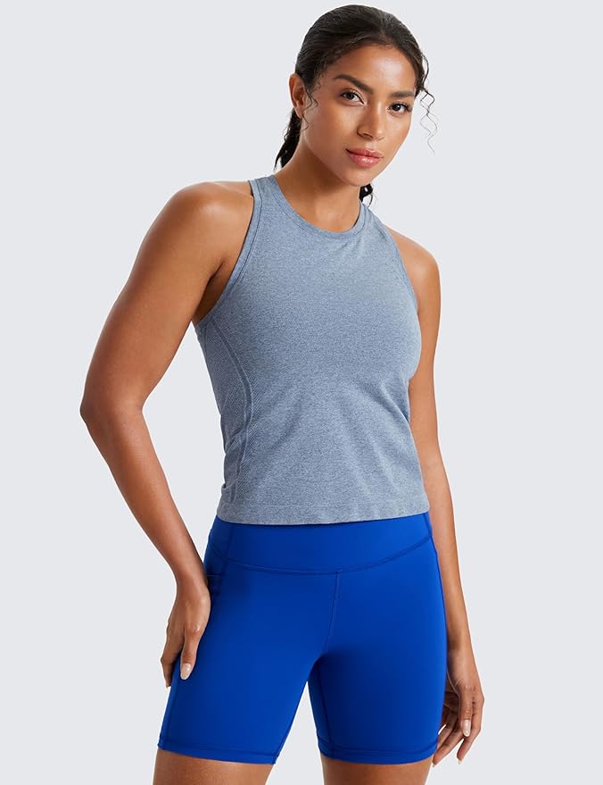 CRZ YOGA Seamless Workout Tank Tops for Women - Athletic Running Gym Sleeveless Shirts Crewneck Racerback Breathable