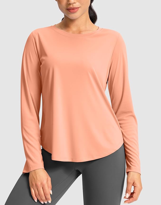 SANTINY Lightweight Long Sleeve Workout Tops for Women Breathable Gym Yoga Athletic Running Hiking Top UPF 50+ Sun Shirts