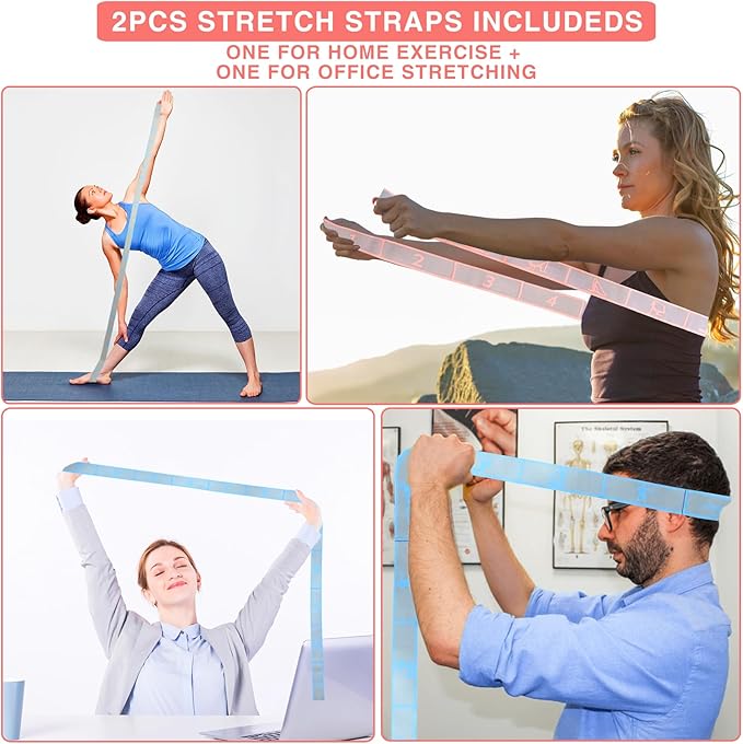 Elastic Yoga Stretching Strap with Loops, CEILIWEN Stretch Straps for Physical Therapy, Pilates Stretch Band, Elastic Exercise Bands, Leg Stretching Strap, Stretch Resistance Bands for Exercise