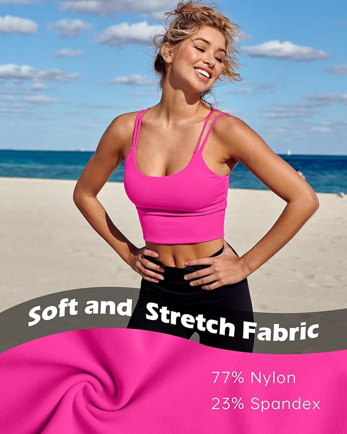 Everrysea Sports Bras for Women High Support Longline Workout Tank Tops Built in Bra Strappy Yoga Padded Crop Top