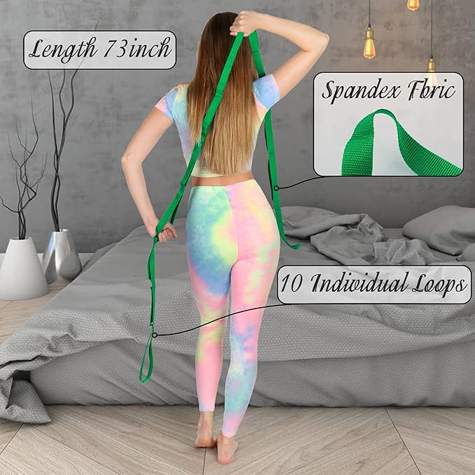 Scotamalone Stretching Strap Yoga Strap Physical Therapy for Home Workout, Exercise, Pilates and Gymnastics, 10 Loops Non-Elastic Stretch Bands with Aesthetic Packaging for Women & Men