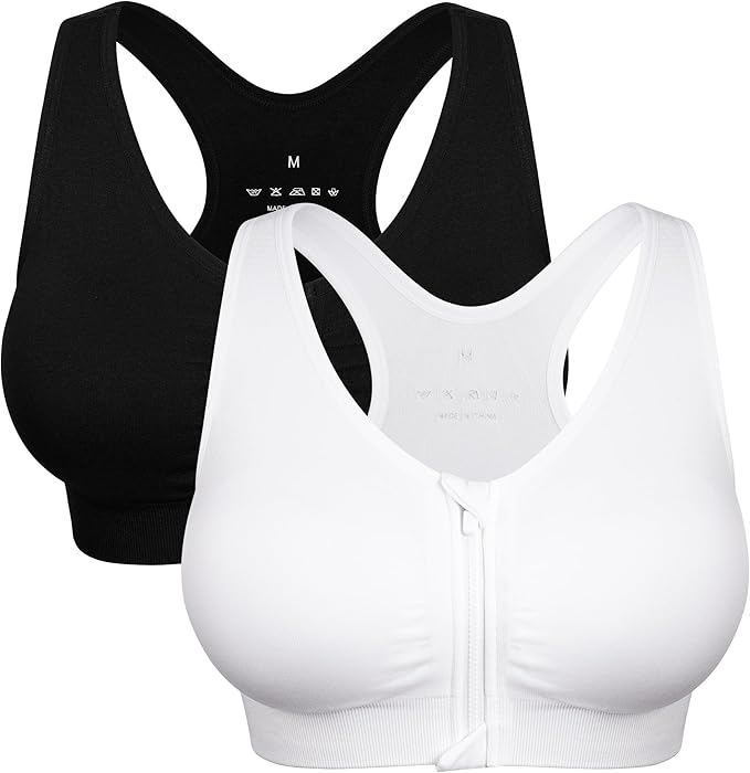 Women's Zip Front Sports Bra Wireless Post-Surgery Bra Active Yoga Sports Bras