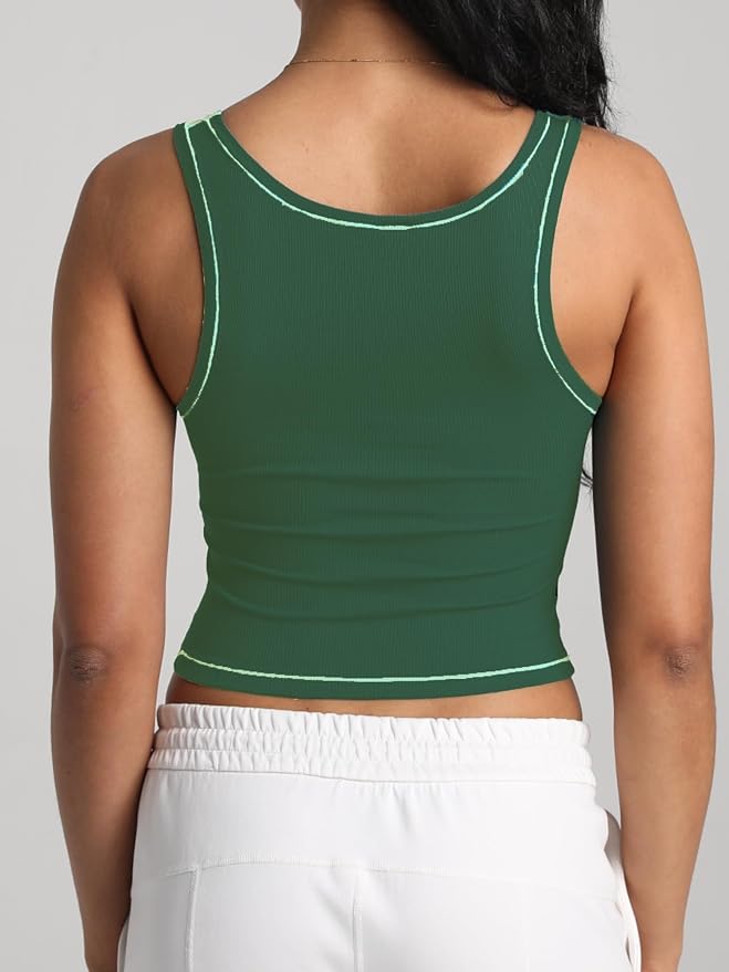 Danysu Women Rib Tank Top Padded Workout Top Square Neck Crop Tank Fitted Basic Cami Tops