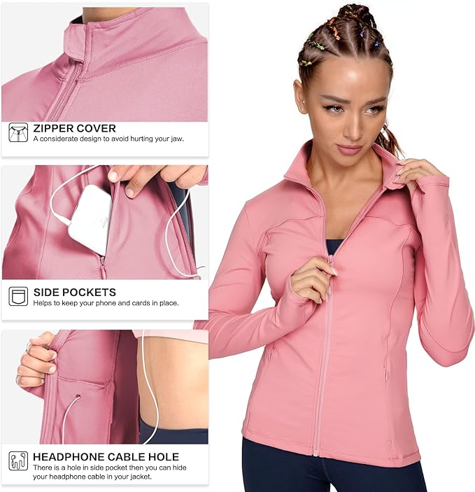 QUEENIEKE Womens Running Jackets Athletic Workout Scrub Jacket Track Full Zip Up Gym for Women Yoga Top