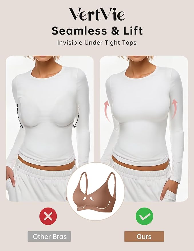 Vertvie Womens Seamless Jelly Bras No Underwire Comfort Push Up Bras Buttery Soft Wireless Bralette Full Coverage Sports Bra