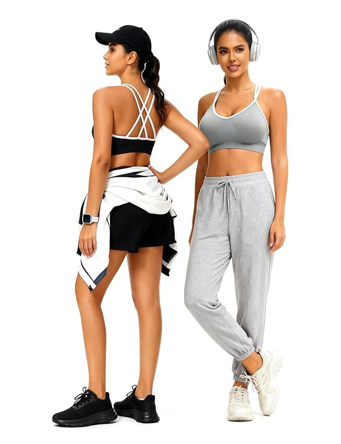 VEQKING Women's Cross Back Sports Bra Padded Strappy Medium Support Yoga Bra for Workout Fitness 3 Pack