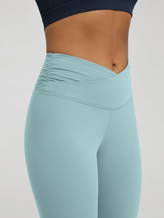 ODODOS Women's Cross Waist Yoga Leggings with Inner Pocket, 23"/25"/28" Gathered Crossover Workout Yoga Pants