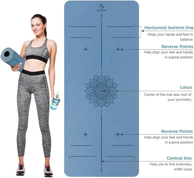 Gruper Yoga Mat Non Slip TPE Extra Wide Yoga Mat with Alignment Mark, 72"L x 32"W x 0.32"/0.24"Th (183cm x 80cm x 8mm/6mm), Anti-Tear Exercise Mat with Carrying Strap and Bag, Workout Mats for Yoga, Pilates
