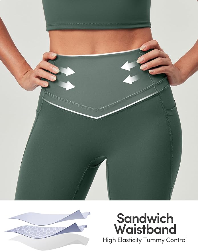 IUGA Compression Leggings with Pockets for Women Tummy Control Leggings No Front Seam Workout High Waist Yoga Pants