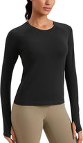 CRZ YOGA Seamless Long Sleeve Shirts for Women Waist Length - Workout Athletic Running Gym Yoga Tops Crewneck Breathable