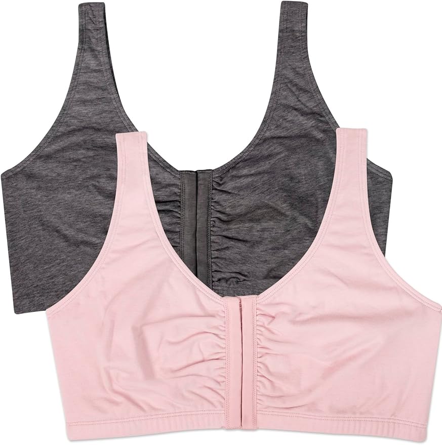 Fruit of the Loom Women's 96014PK Comfort Cotton Blend Front Close Sports Bra 2 Pack