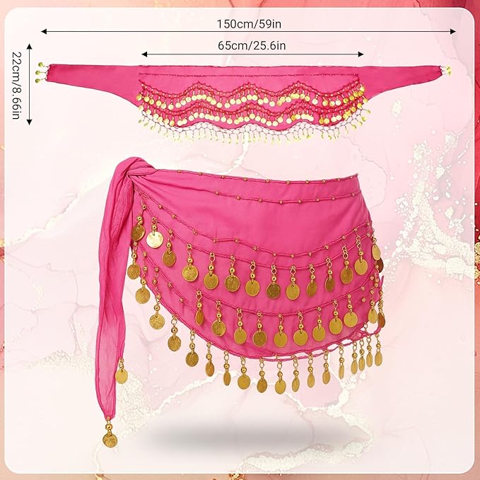 Belly Dance Hip Scarf Belly Dance Skirt 3-Layer Gold Sequins and Coins, Suitable for Yoga, Belly Dance, Performance