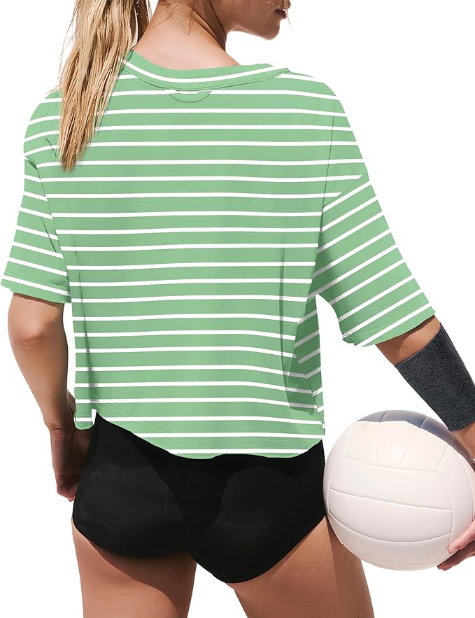 XIEERDUO Cotton Tshirts for Women Drop Shoulder Round Neck Oversized Crop Tops Workout Tops Tees