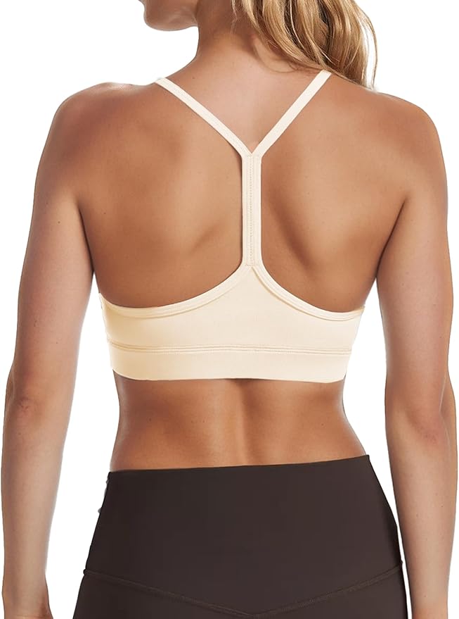 Buauty 2 Packs Y Back Sports Bra for Women, Low Impact Padded Racerback Spaghetti Strap Bras, Workout Yoga Tops