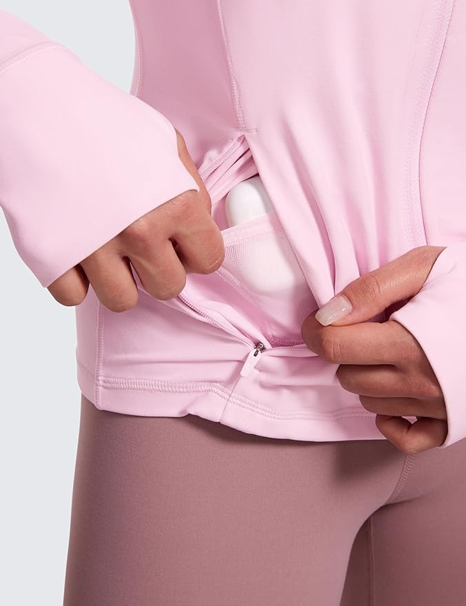 CRZ YOGA Butterluxe Hooded Athletic Jackets for Women - Full Zip Track Casual Tops with Thumb Holes Pockets