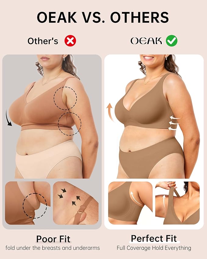 OEAK Womens Deep V Bras Wireless Comfortable Bra Supportive No Underwire Bras Tshirt Push Up Bralettes Plunge Seamless Bra