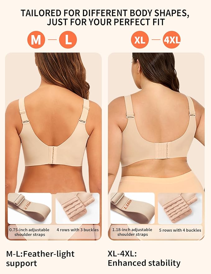 PoseFree Womens Seamless Wireless Supportive Bra Push Up Comfort Soft No Underwire Full Coverage T-Shirt Bra