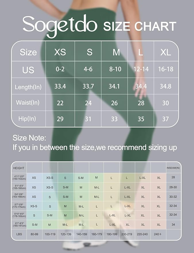 Sogetdo Yoga Leggings for Women Hidden Scrunch Butt Non See Through High Waisted No Front Seam Athletic Gym Workout Pants