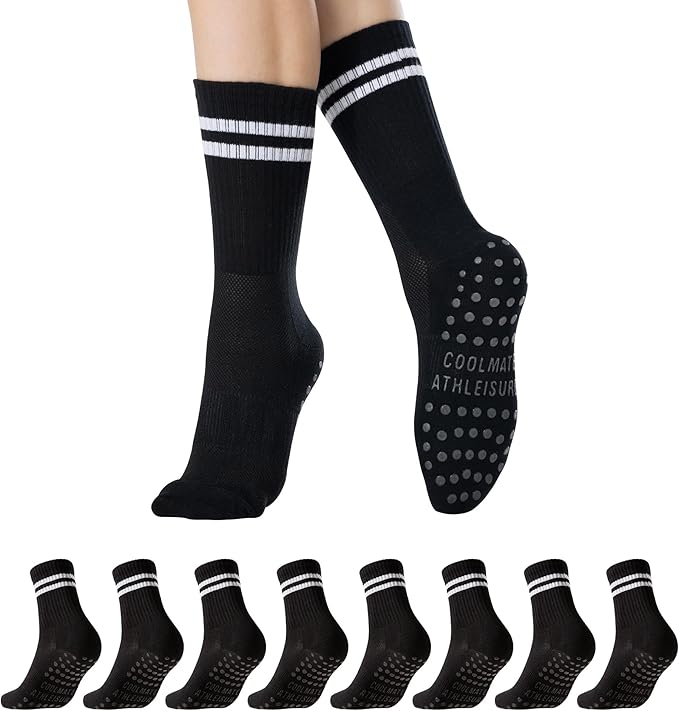 CoolMate Pilates Socks with Grips for Women, Yoga Socks, Crew Non Slip Women for Barre, Pilates Gifts for Women