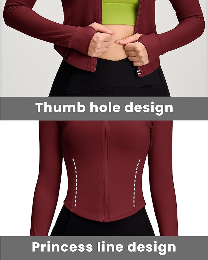 Women BBL Jacket Full Zip UP Workout Athletic Cropped Jacket wIth Thumb Holes Running Yoga Sportswear