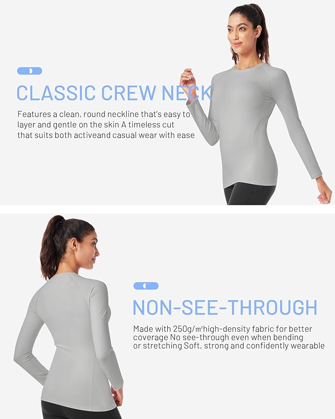 Runhit Women's Long Sleeve Compression Shirt Workout Tops Athletic Base Layer Gym Yoga Running Sports Gear Quick Dry UPF 50+