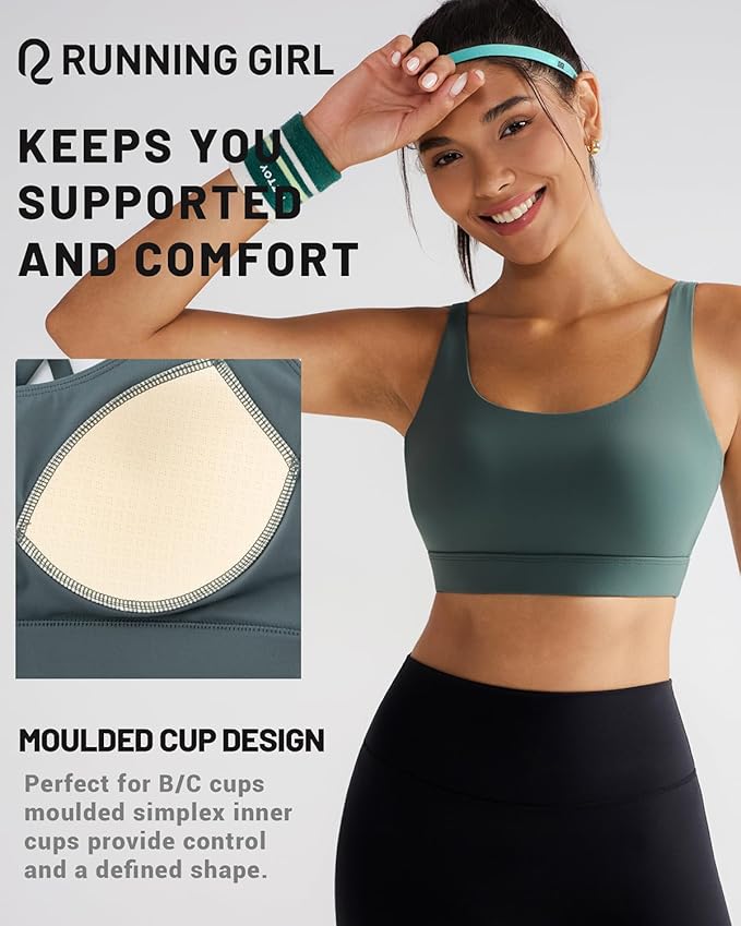 RUNNING GIRL Sports Bra for Women High Support, Molded Cup High Impact Sports Bras with Sewn in Pads Workout Running Bra